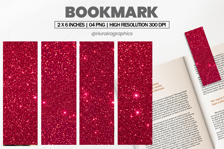 Red Glitter Sparkle Bookmarks PNG, Bookmark Sublimation