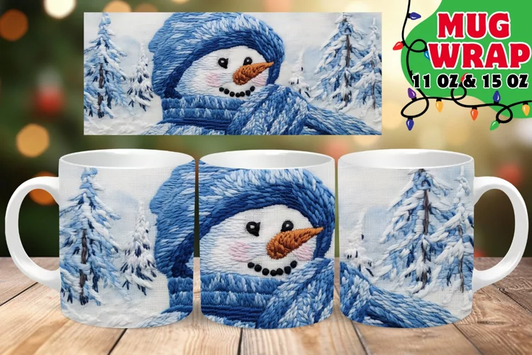 3D Embroidered Snowman Winter Harmony 11oz Mug Wrap