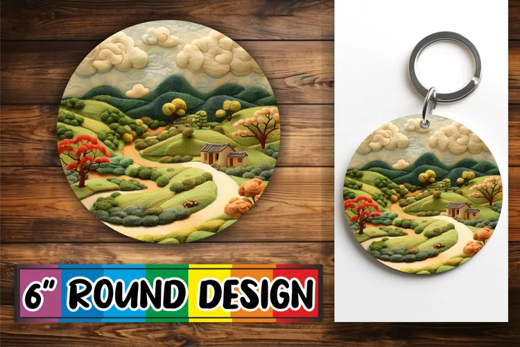Spring Landscape 3D Circle Kaychain Sublimation Beauty