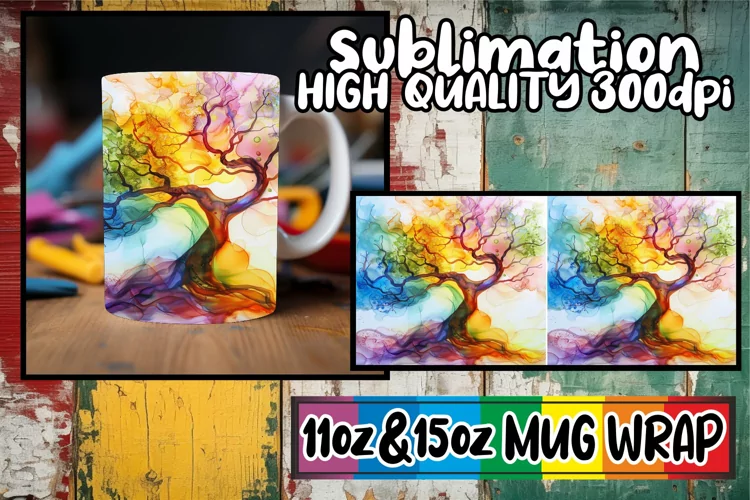 Colorful Blossoms Mug Sublimation Wrap - Spring Design