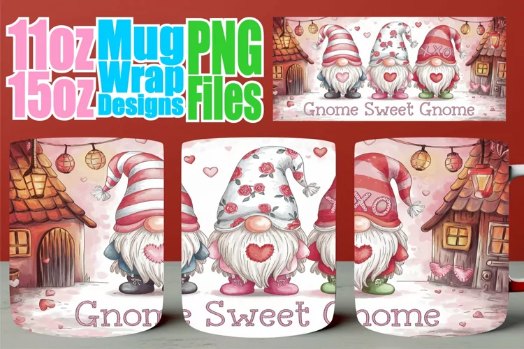 Happy hearts sublimation mug wrap, Love Gnome