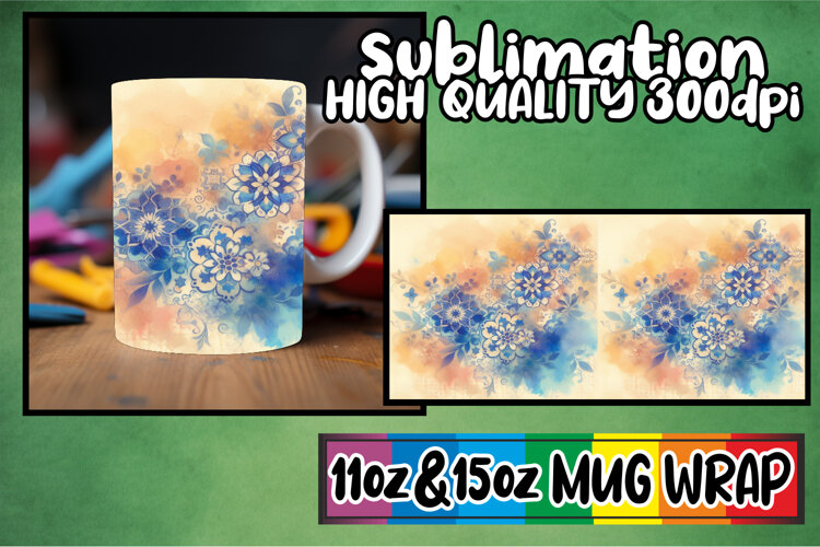 Graceful days sublimation mug wrap, Watercolor Pattern example image 1