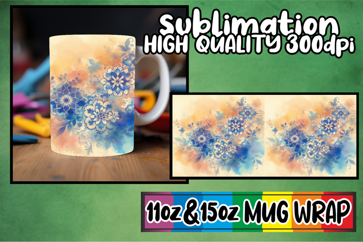 Graceful days sublimation mug wrap, Watercolor Pattern