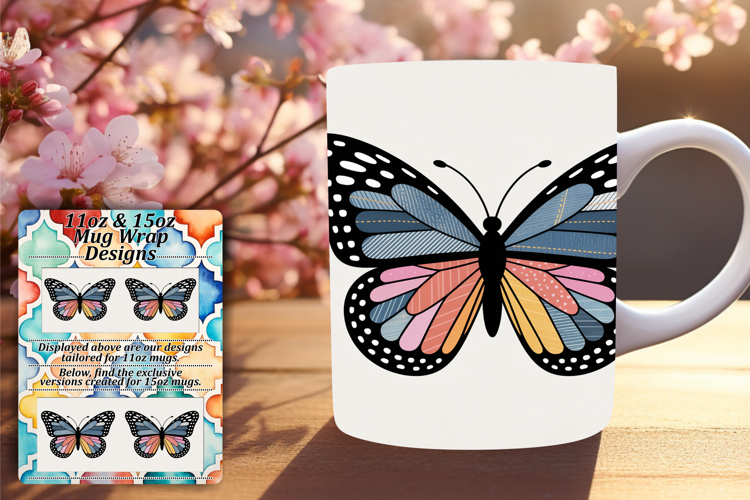 Lovely 15oz Mug Wrap Png Artwork , Butterfly