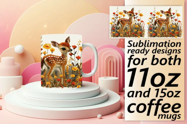 Sublimation Design Deer Watercolor Mug Wrap