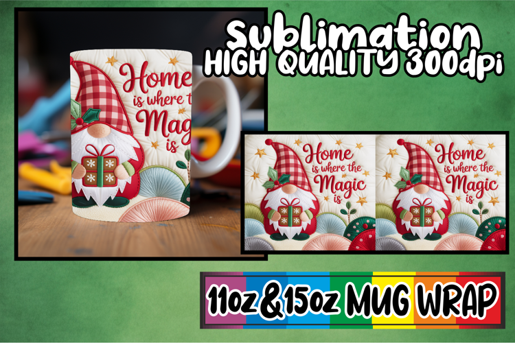 Cheerful hearts sublimation mug wrap, Holiday Gnome