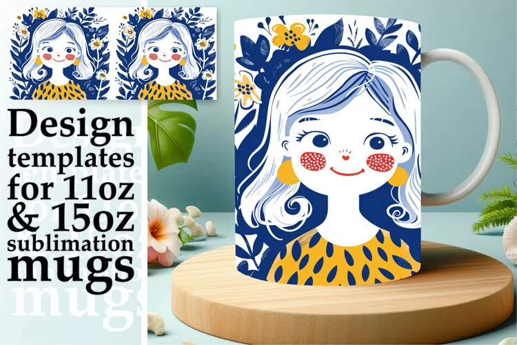 Elegant Woman and Flowers Mug Wrap Design 11oz/15oz