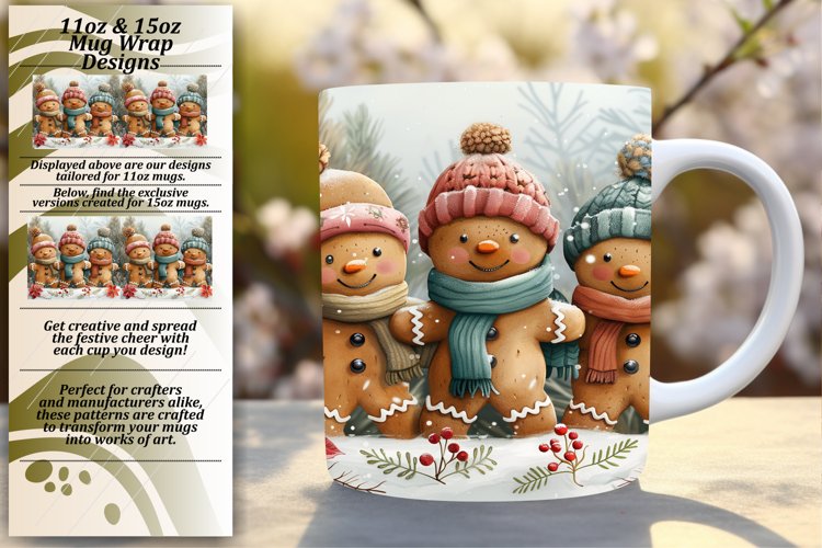 Winter Mug Wrap 11oz/15oz Gingerbread Man Holiday