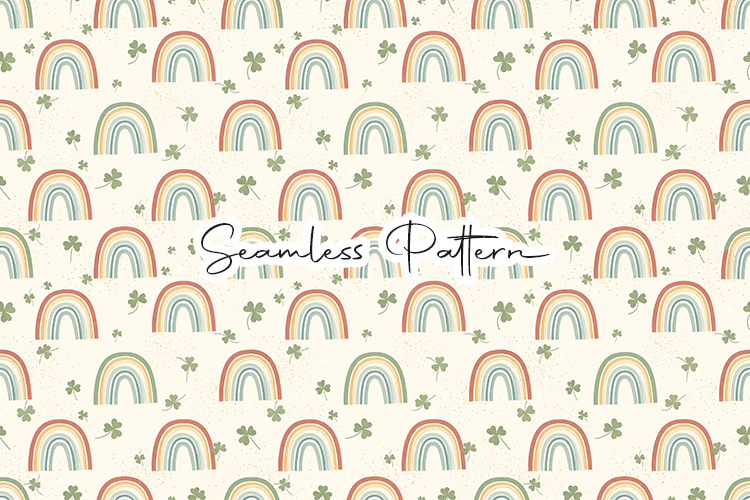 Boho Rainbow Clover Seamless Art - Leprechaun & Clovers