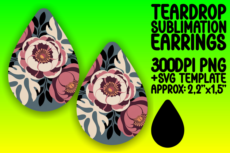 Whimsical Teardrop Earrings Template , Flowers
