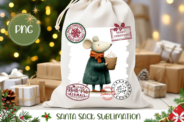 Christmas Mouse Santa Sack, Winter Mouse Gift Bag Design