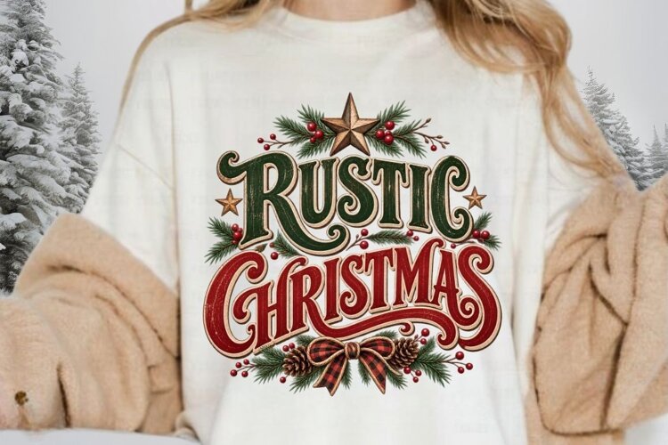 Rustic Christmas Vintage Typography PNG - Country Farmhouse example image 1
