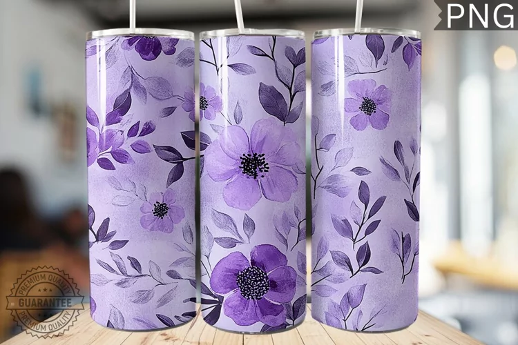 Purple Floral Tumbler Wrap - High Quality 300 Dpi