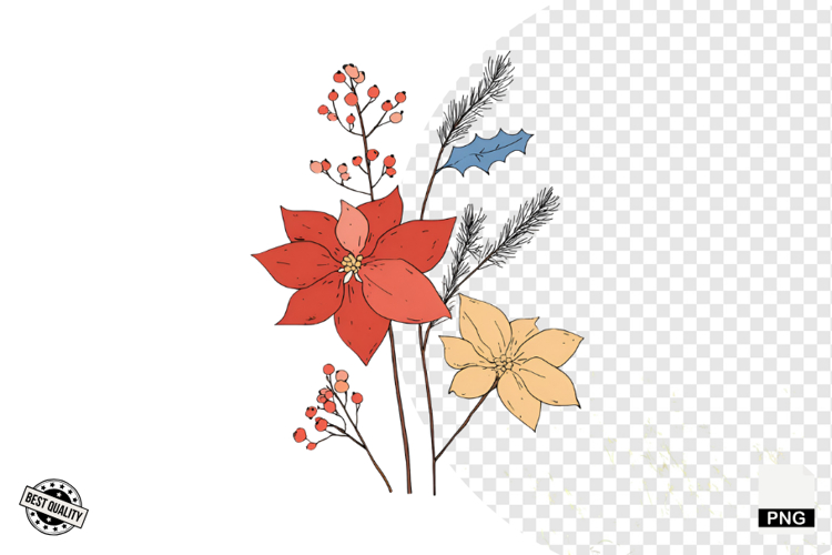 Christmas Doodle Wildflowers Clipart
