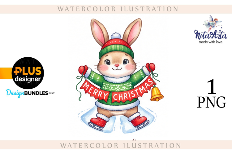 Christmas Bunny in Watercolor Style