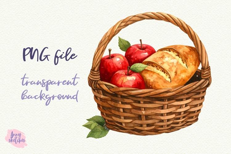 Sourdough Bread Apple Basket PNG Sublimation Fall Baking
