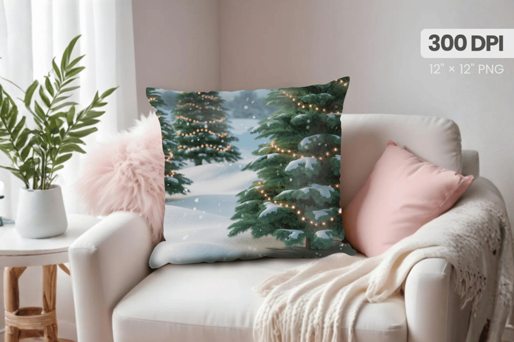Winter Christmas Wonderland PNG Pillow, Winter Pillow Design