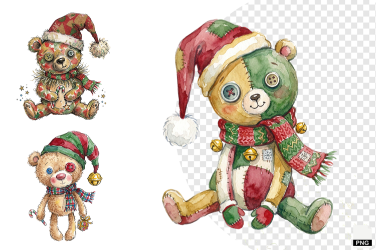 Quirky Christmas Teddy Bear PNG