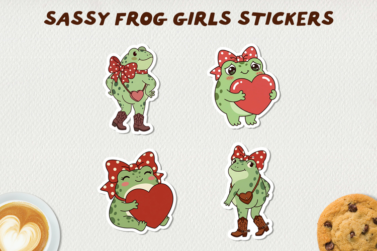 Sassy Frog Girls Stickers PNG Cute Kawaii Frog Clipart