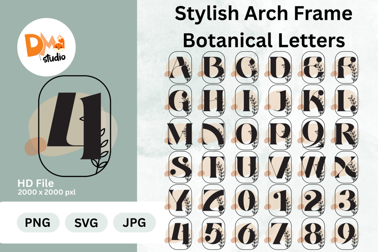 Stylish Arch Frame Botanical Letters Monogram