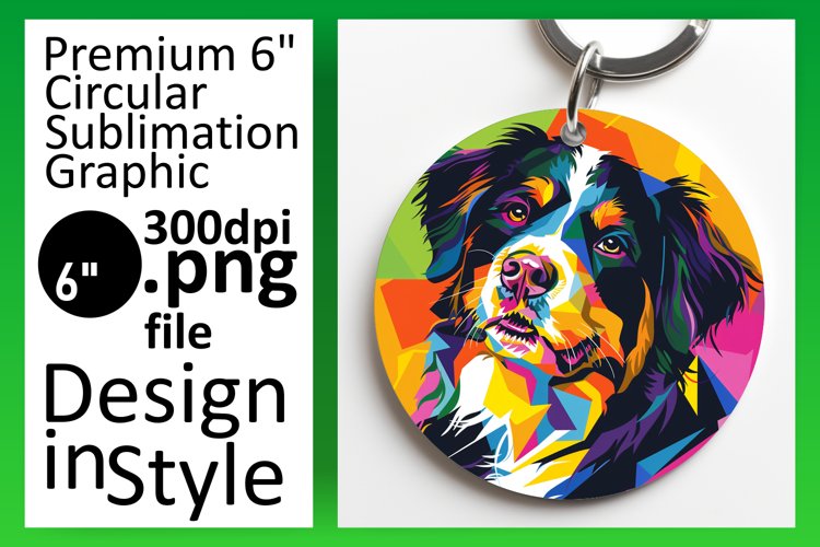 Playful Abstract Dog Round Design Keychain Sublimation