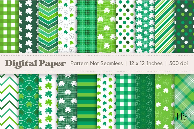 20 St Patricks Day Digital Paper, Irish Clover Pattern