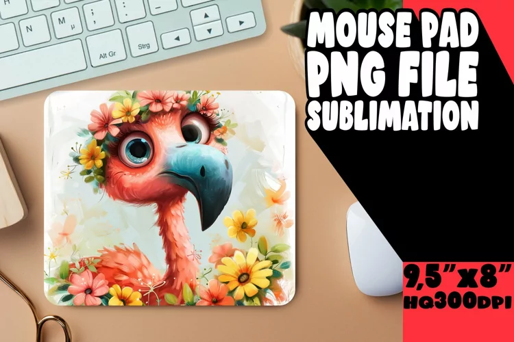 Spring Flamingo Mouse Pad with Flowers Design