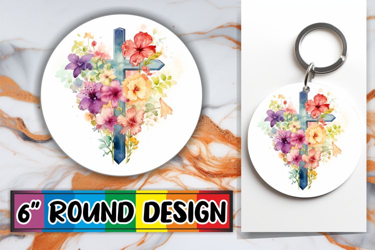 Faithful Watercolor Cross Sublimation Keychain Set