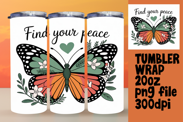 Sublimation Tumbler Template 20oz , Butterfly