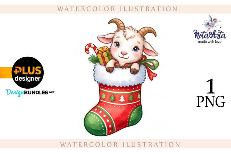 Christmas Goat in Watercolor Style