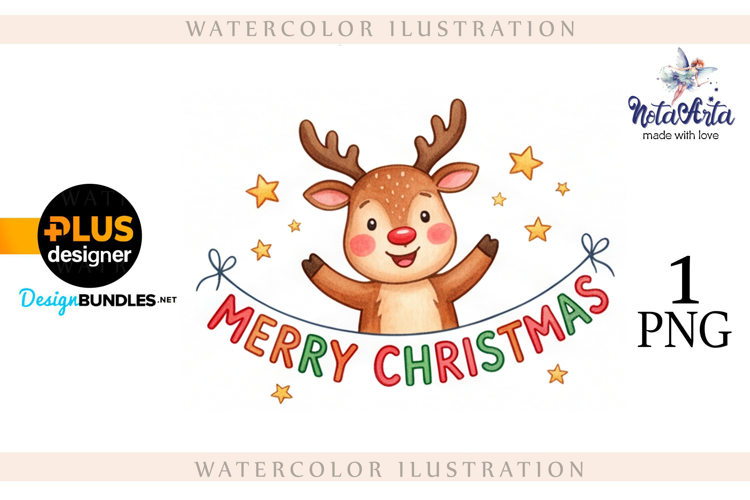Christmas deer watercolor illustration