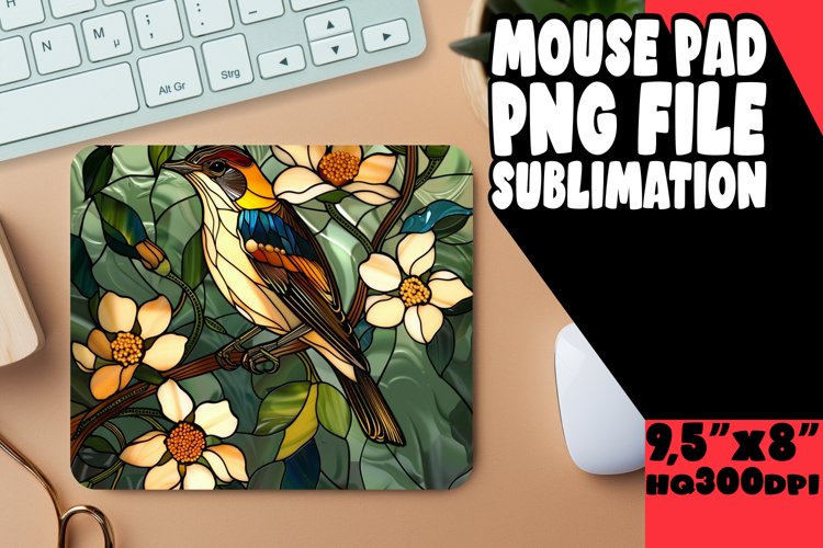 Stained Glass Bird Design for Mouse Pad PNG