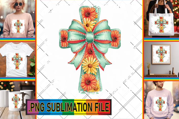 Dazzling TSHIRT Art Ideas PNG, Flower Cross