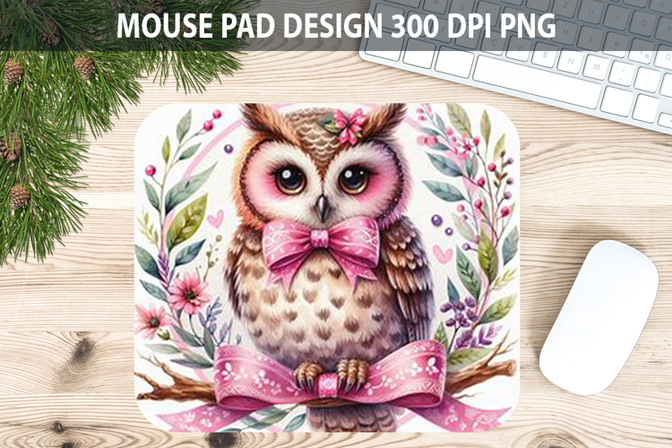 Watercolor Owl Mouse Pad Sublimation - Valentines PNG