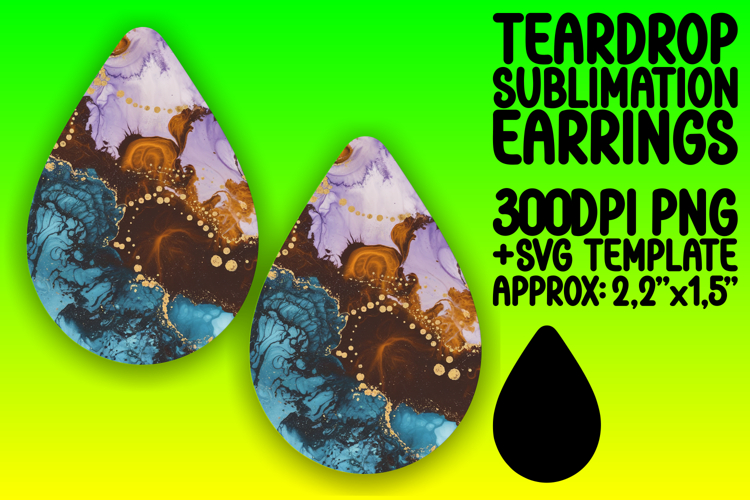 Elegant Teardrop Earrings Sublimation Template , Abstract Pa
