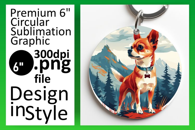 Adventure Dog in Mountains Circle Design Sublimation