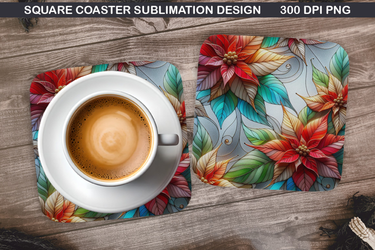 Poinsettias Coaster Sublimation, Christmas Coaster PNG