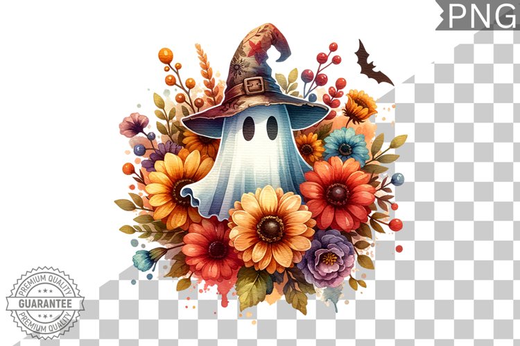 Halloween Ghost And Flowers Sublimation - Halloween Clipart example image 1