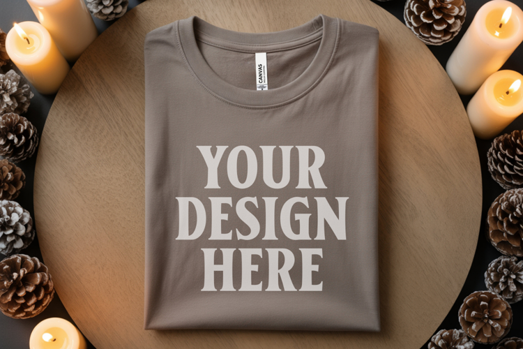 Christmas Bella Canvas 3001 Ash Folded Tshirt Mockup