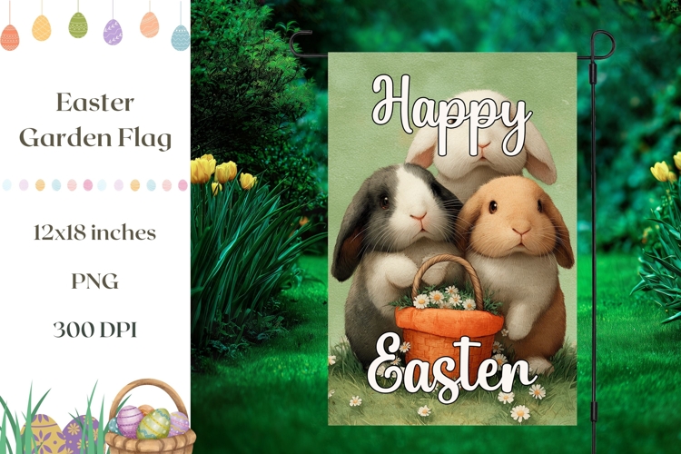 Easter Garden Flag, Vintage Bunnies Garden Flag Design