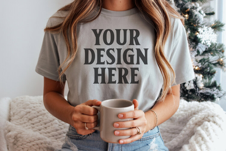 Christmas Bella Canvas 3001 Athletic Heather Shirt Mockup example image 1