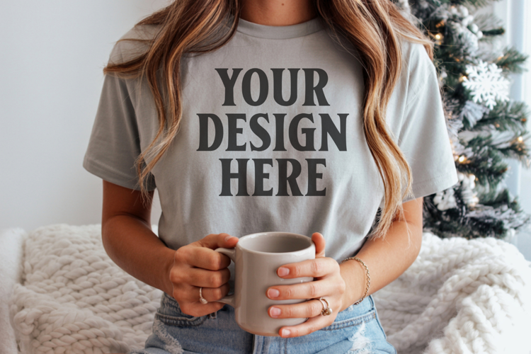 Christmas Bella Canvas 3001 Athletic Heather Shirt Mockup