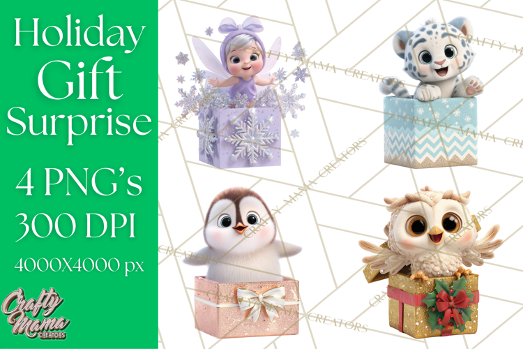 Christmas Characters in Gift Boxes PNG Clipart