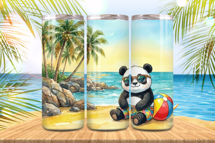 Cute panda enjoy the summer with ball in beach Tumbler Wrap