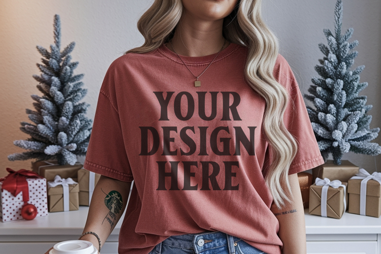 Christmas Comfort Colors 1717 Chili TShirt Mockup, CC 1717