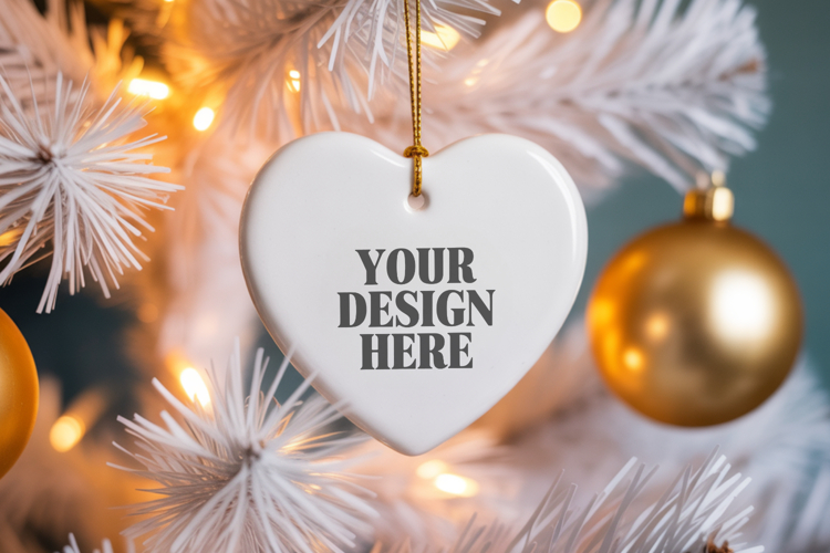 Christmas Love Heart Ornament Mockup | Holiday Hanging