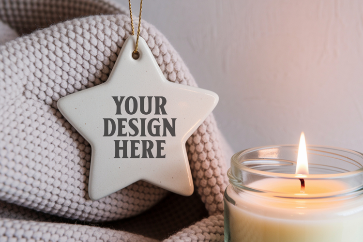 Christmas Star Ceramic Ornaments Mockup