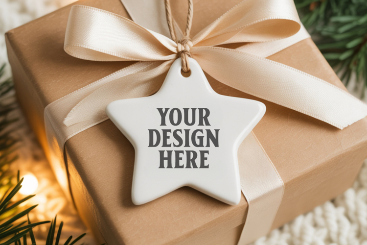 Christmas Star Ceramic Ornaments Mockup | Holiday Star Ornam
