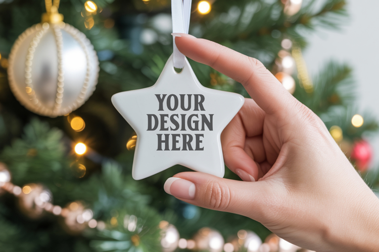 Christmas Star Ceramic Ornament Mockup | Cozy Boho Holiday D