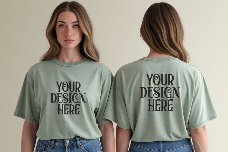 Comfort Colors 1717 Chalky Mint Front & back T shirt mockups